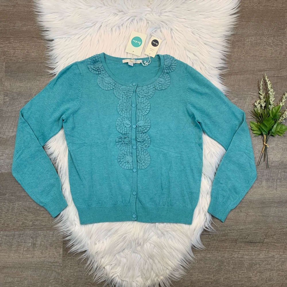 Boden Cardigan Sweater Button Ruffle Cashmere